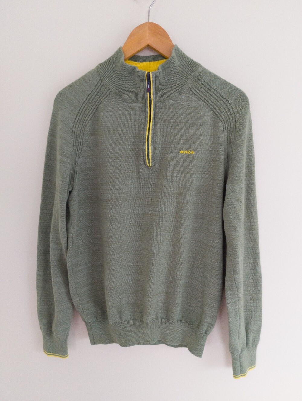 NZA New Zealand Auckland Kurow Half Zip Sweater Sage Green Medium Cotton Linen